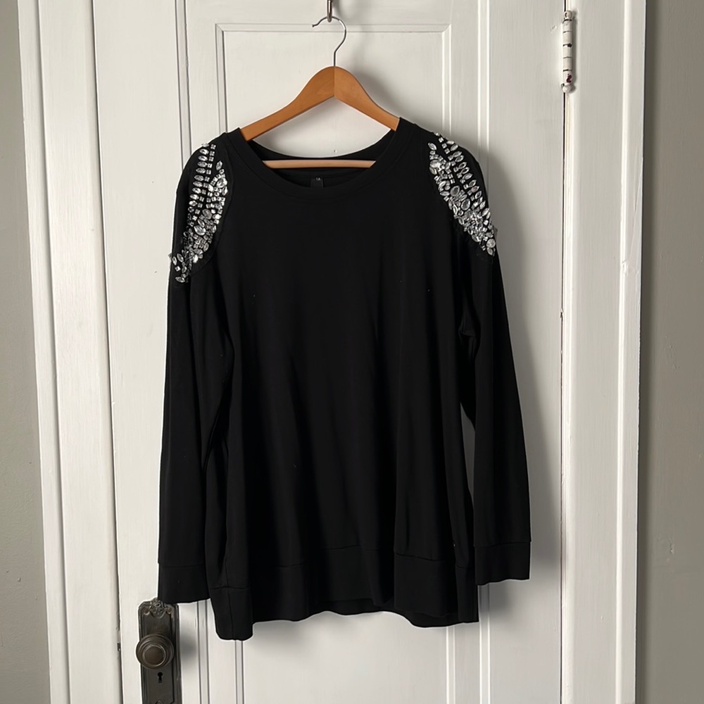 Black Crystal shoulder sweatshirt with pocket - Melissa McCarthy